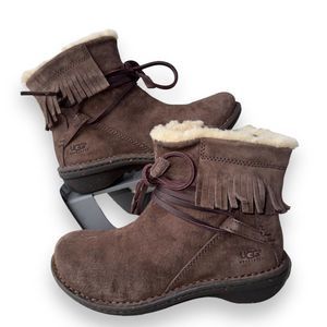 UGG Australia Gaviota Fringe Suede Ankle Boots Brown 5749 Women's 6